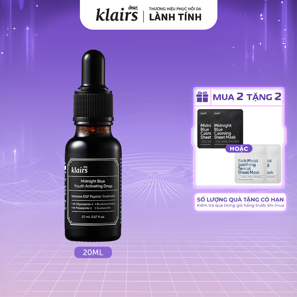 Tinh chất dưỡng da Dear, Klairs Midnight Blue Youth Activating Drop Serum hỗ trợ phục hồi 20ml [FS]