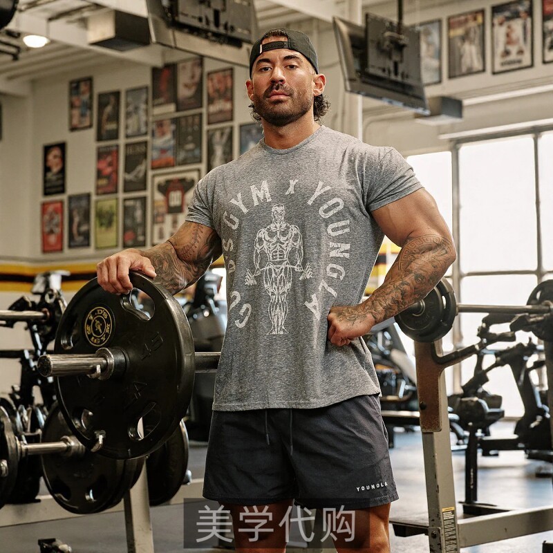 YOUNGLA Gym Fitness Tay Ngắn 100% Áo Thun Cotton Cao Cấp In Bảng Chữ Cái Thường Ngày Top 0430
