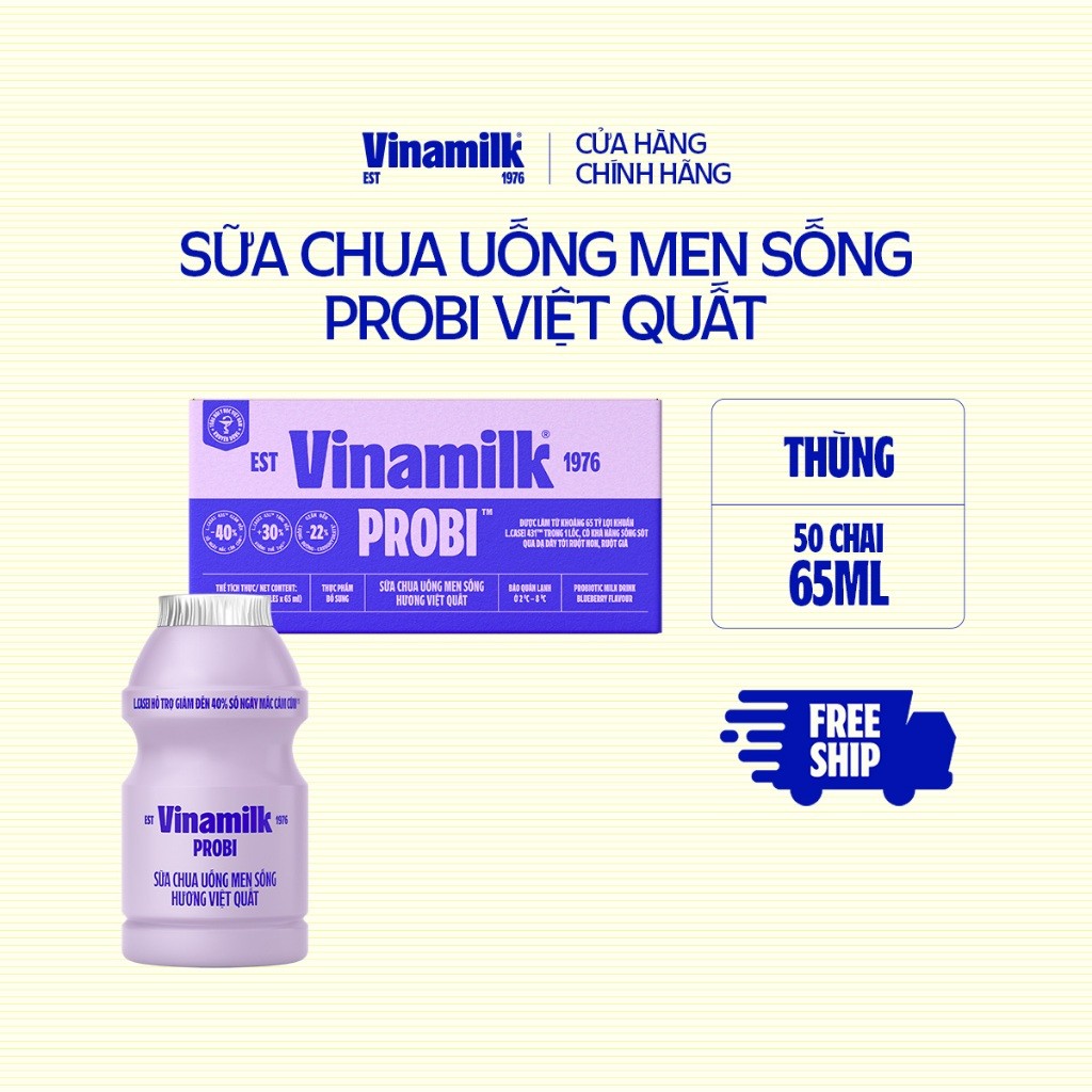 Thùng Sữa chua uống Probi Việt Quất chai x 65ml - 50 chai/Thùng Yogurt