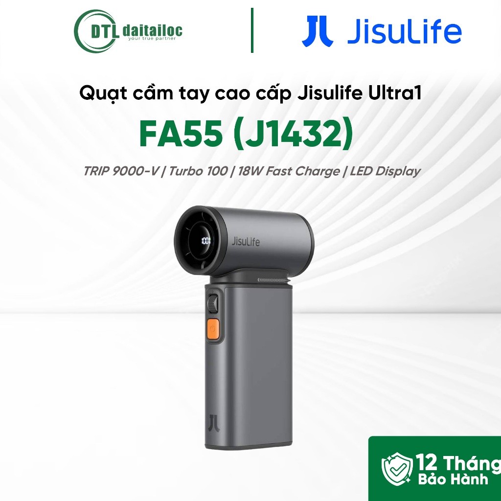 Quạt Cầm Tay Jisulife Cao Cấp Ultra1 FA55 18W 9000mAh Xám - J1432 | Chính hãng | Bảo hành 12 tháng