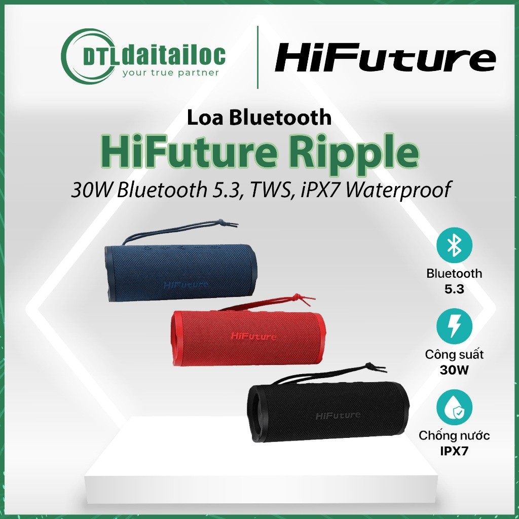 Loa Bluetooth HiFuture Ripple (30W, Nhỏ Gọn, Di Động, Chống Nước IPX7) - Hàng Chính Hãng