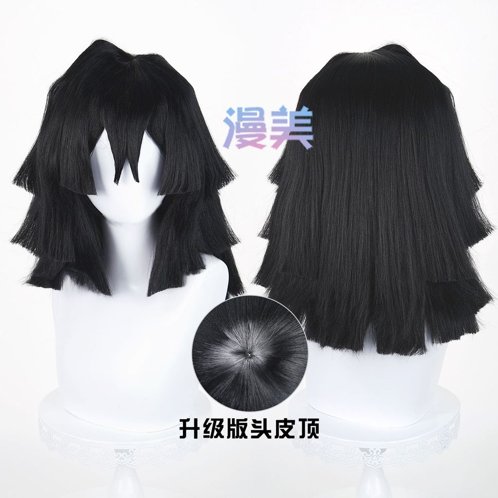 Anime Iguro Obanai Cosplay Tóc Giả Kimetsu no Yaiba Tóc Giả Đen Chịu Nhiệt Tổng Hợp Tóc