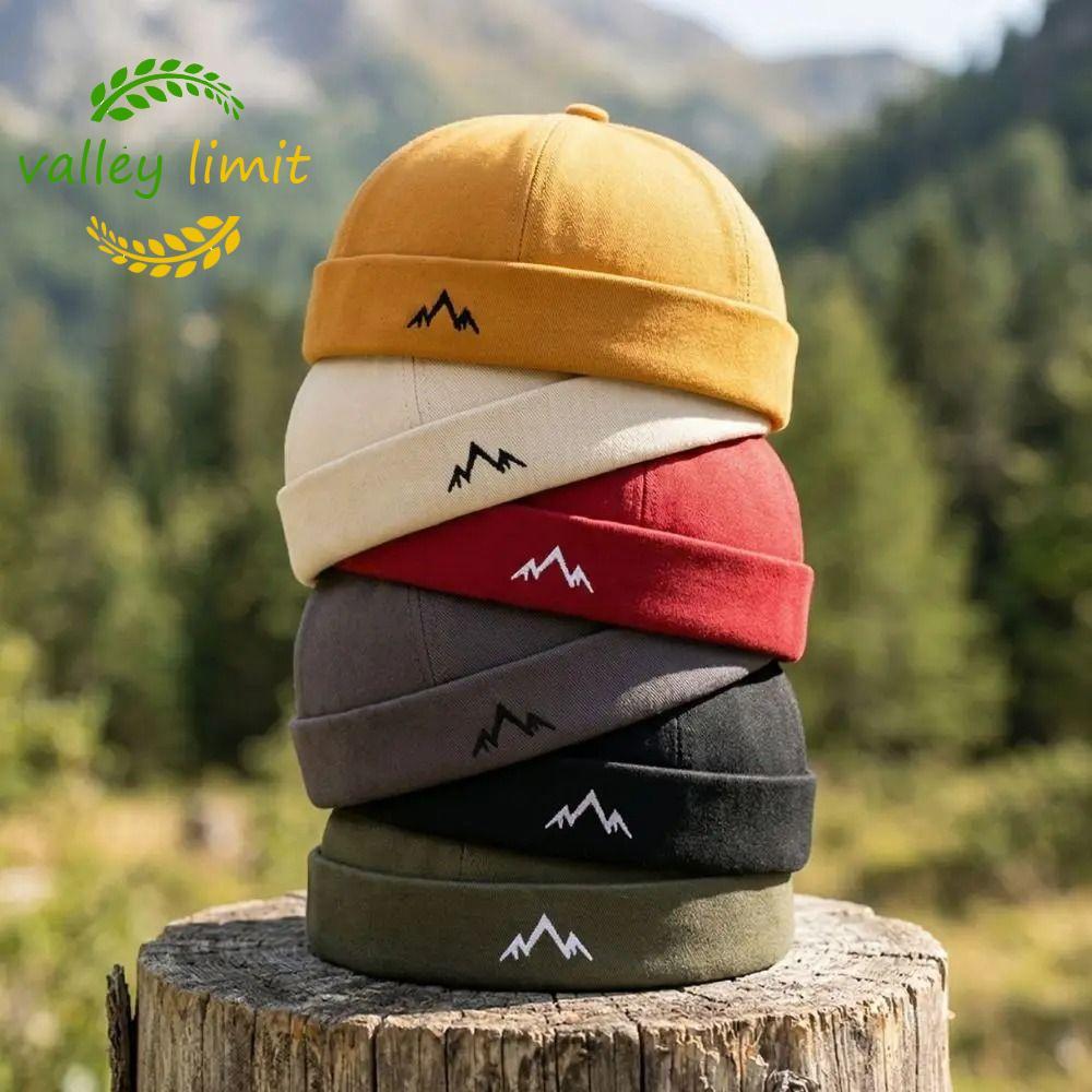 Mũ beanie VALLEY LIMIT, Mũ dưa vòm Hip Hop cổ điển, Giải trí màu trơn Retro Mountain Thêu mũ dưa thô