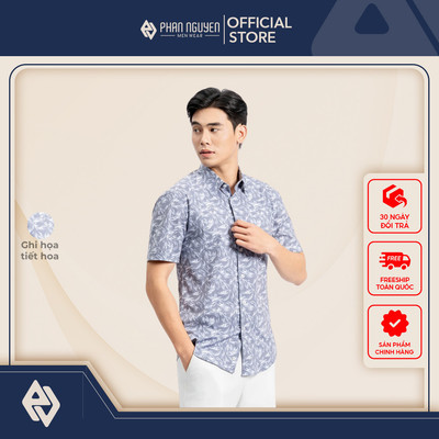 Áo sơ mi nam hoạ tiết ngắn tay Phan Nguyễn, chất liệu cao cấp, mềm nhẹ, mát form slim fit SMC.503