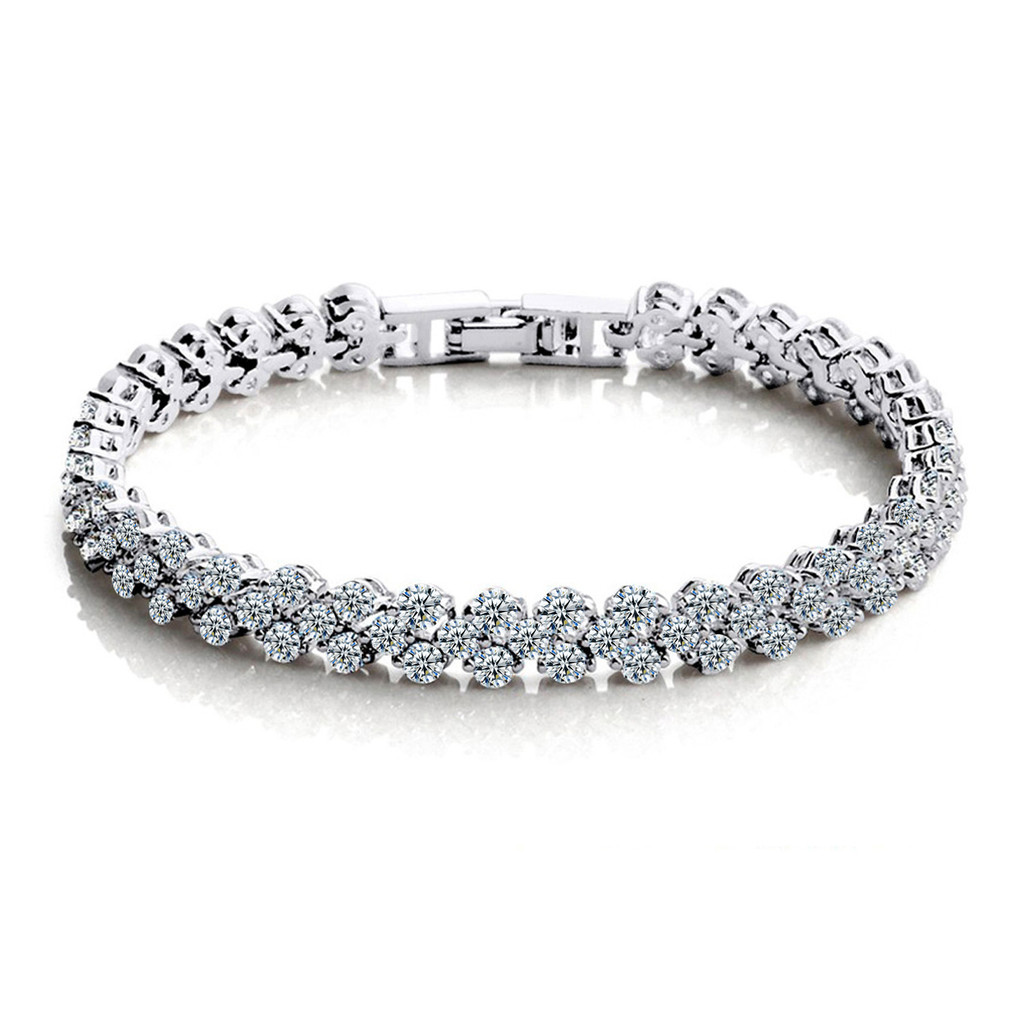 Vòng tay nữ bạc La Mã với đá zircon và pha lê LA4R