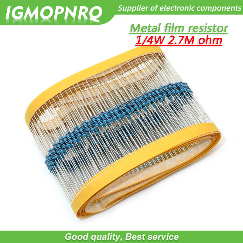 100 Chiếc Kim Loại Phim Điện Trở Năm Màu Vòng Dệt 1 / 4W 0,25W 1% 2M7 2M7 ohm 2M7ohm