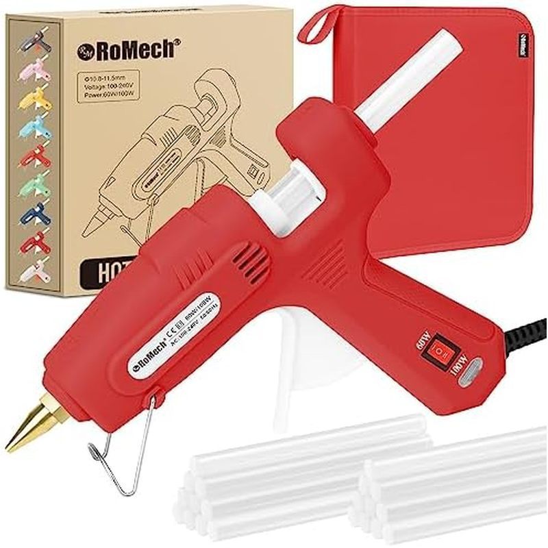 ROMECH Full Size Hot Glue Gun with 60/100W Dual Power and 21 Hot Glue Sticks (7/16"), Fast Preheatin