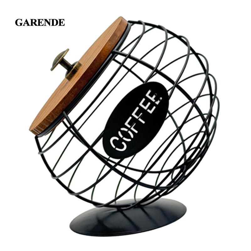Garende Modern Coffee Pod Holder Capsule Storage Basket Iron and Wood Coffee Station Organizer cho C