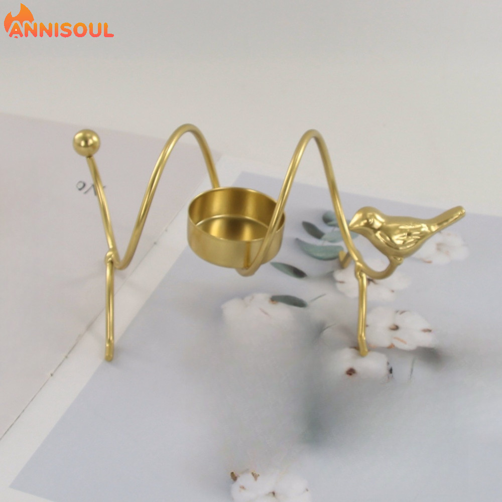 [NISO]Romantic Dinner Decor Gold Iron Candlestick with Elegant Bird Shape Vintage Look