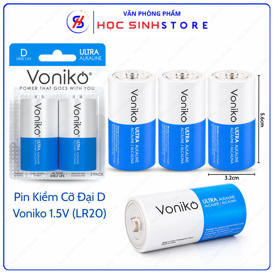 Vỉ 2 Pin Kiềm Cỡ Đại D Điện Áp 1.5V LR20 Hiệu Voniko Chính Hãng Chất Lượng, Dung Lượng Lớn