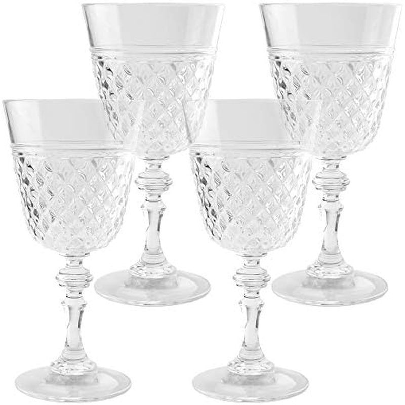 PG Plastic Wine Glasses 15oz - Set of 4 Clear Acrylic Water Glasses - Plastic Tumblers, Safe & Reusa