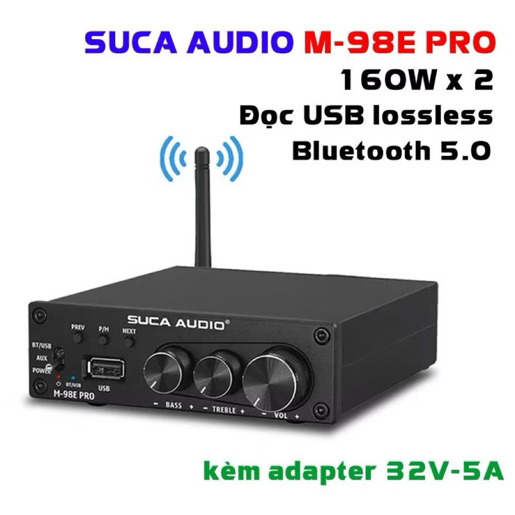 Amply Mini Công Suất Khủng M98E-Pro -160W x 2 với Bass Treble và Cổng USB - Hàng Chính Hãng - HD aud