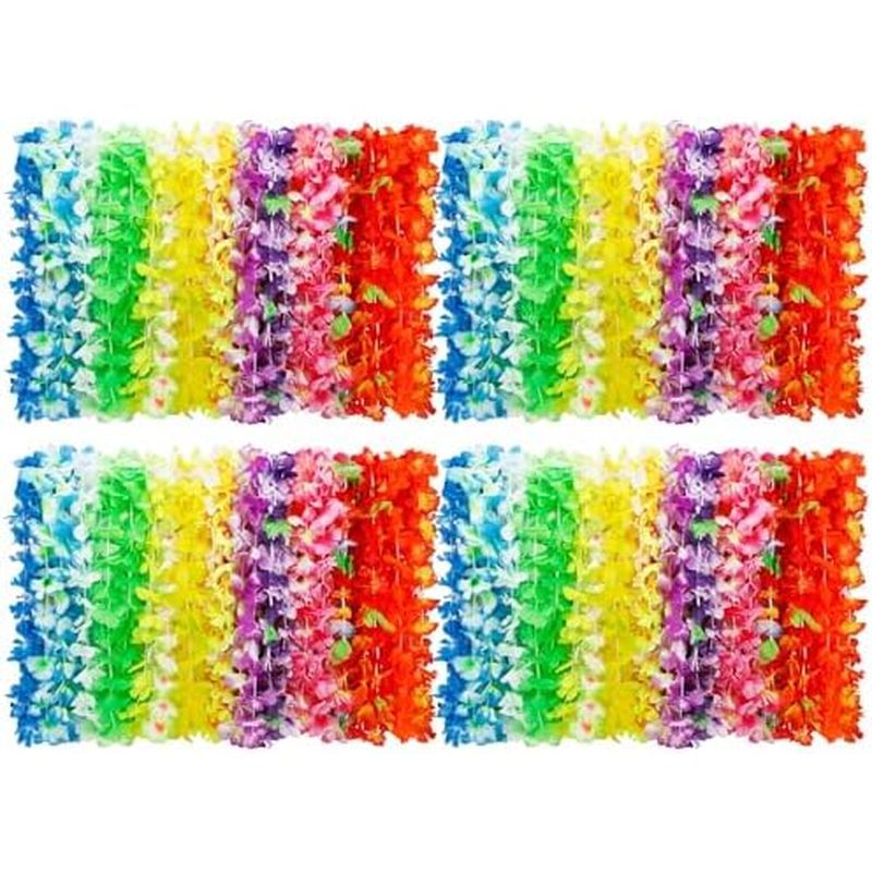 24pcs Hawaiian Leis Bulk Luau Party Silk Flower Necklace Colorful Tropical Hawaiian Bulk Hula Dance 