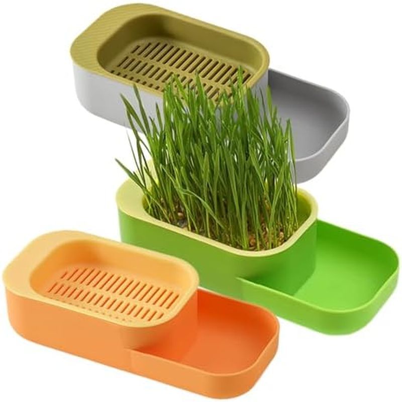 ss Planter 3Pcs Food Grade Hydroponic Cat Grass Planter with Feeding Tray 7.9x3.5x2in Home Cattery G