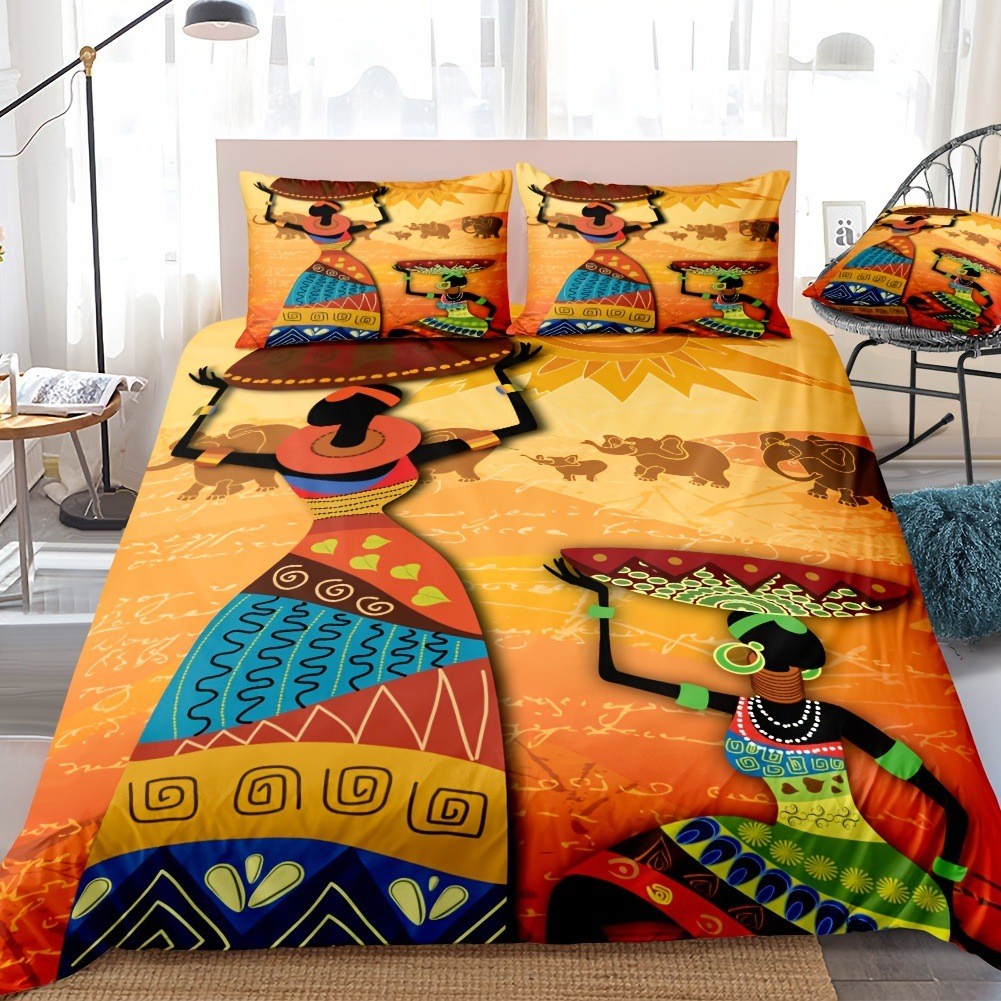 IBDR Người Phụ Nữ Châu Phi Duvet Cover Retro Kỳ Lạ Bộ Lạc Cô Gái Đen Họa Tiết Duvet Cover