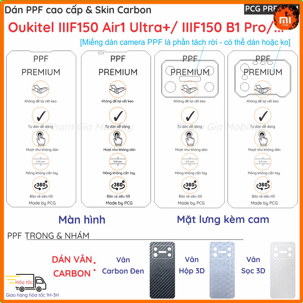 Dán PPF & Skin Carbon cho Oukitel IIIF150 B1 Pro/ Air1 Air 1 Ultra Plus loại trong nhám cho màn hình