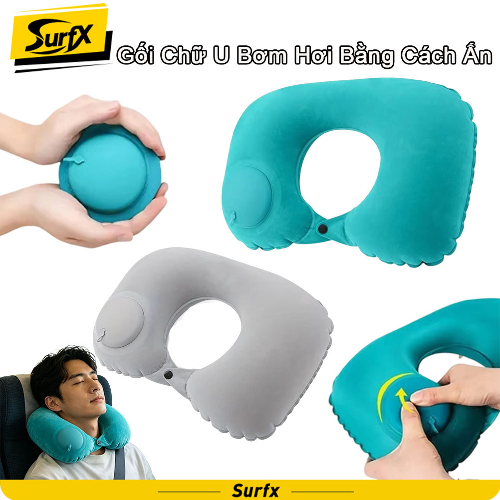 Gối Hơi Nén Hình Chữ U Bảo Vệ Cổ Di Động Cho Xe Hơi Ngủ Trưa Ngoài Trời Cắm Trại Du Lịch Phủ Nhung G
