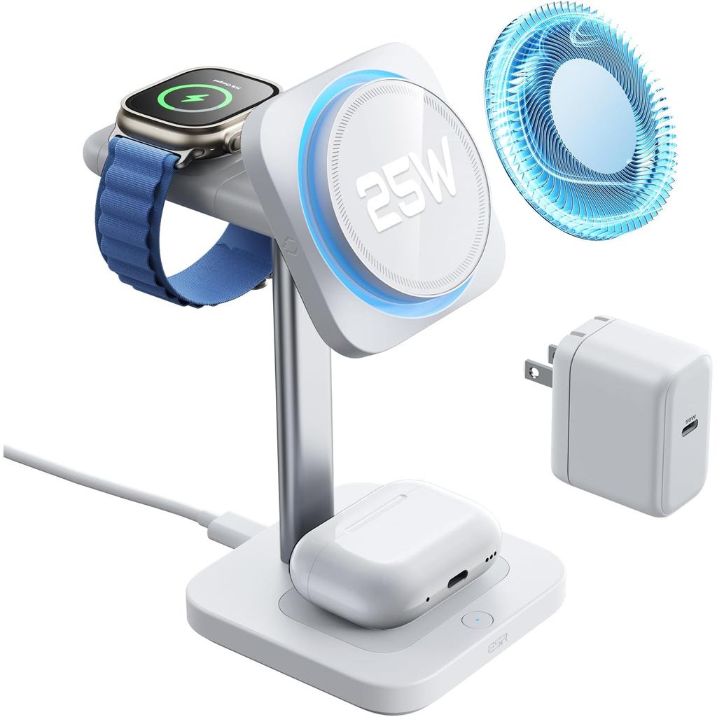 ESR cho trạm sạc 3 trong 1, Đế sạc MagSafe 25W được chứng nhận Qi2.2 với CryoBoost, Trạm sạc nhanh l