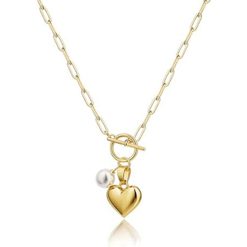 Tewiky Cute Heart Necklace Tiny 14k Gold Heart Pendant Choker Necklaces Small Gold Love Open Heart C