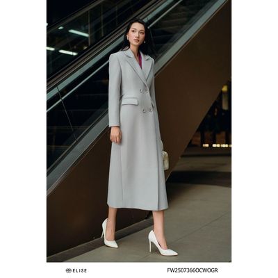 Măng tô dạ ghi sáng đai sau thiết kế Elise mã FW2507366OCWOGR
