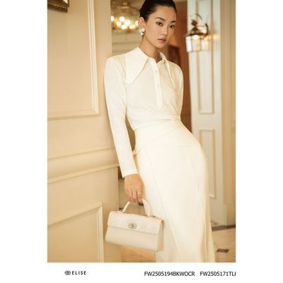 Áo cotton lưới HT trắng kem thiết kế Elise FW2505171TLKCCR