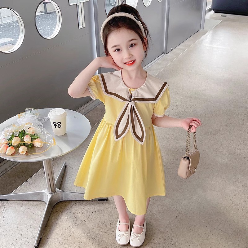 Váy trẻ em phong cách đại học / Váy công chúa cổ hải quân trẻ em / Váy ngắn tay JK nhẹ