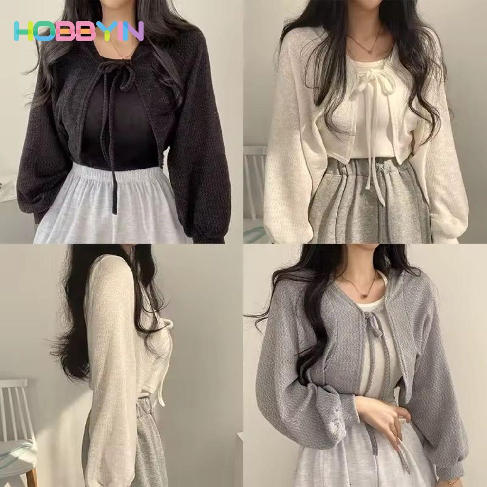 Khăn Choàng Cardigan Dệt Kim Mỏng Hobb Yin, Che Nắng Phong Cách Y2K