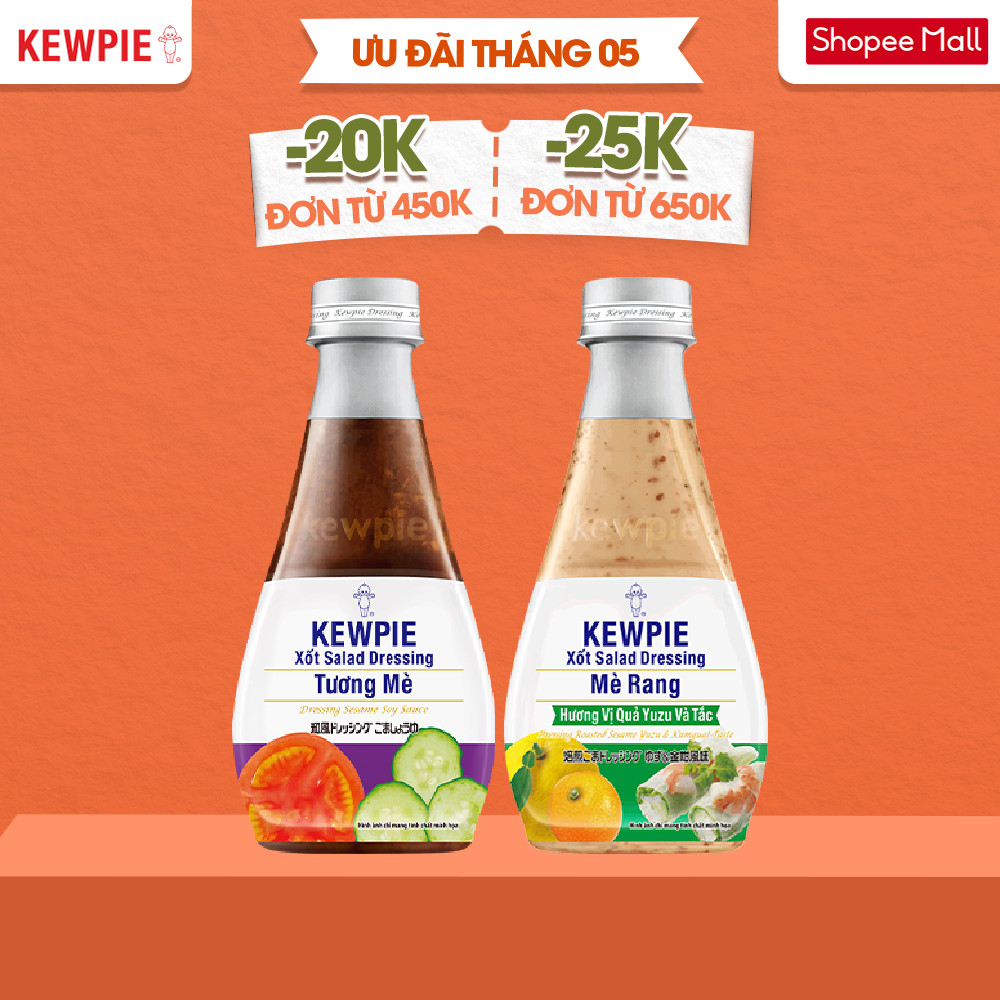 Combo ăn chay Kewpie: Xốt Salad Tương Mè 210ml & Mè Rang Hương Vị Quả Yuzu & Tắc 210ml