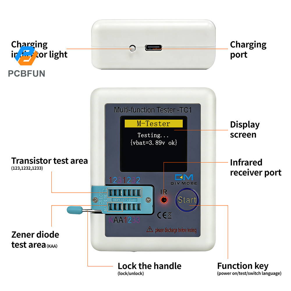 Máy kiểm tra bóng bán dẫn đa chức năng Pcbfun 1.8 inch LCR-TC1 giao diện loại C