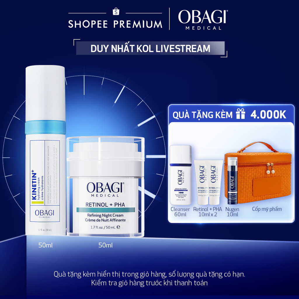 [Obagi-Lucie] Bộ đôi Kem ngăn ngừa lão hóa da Obagi Retinol+PHA 50ml và Kem Dưỡng Dịu Da Kinetin+ Hy