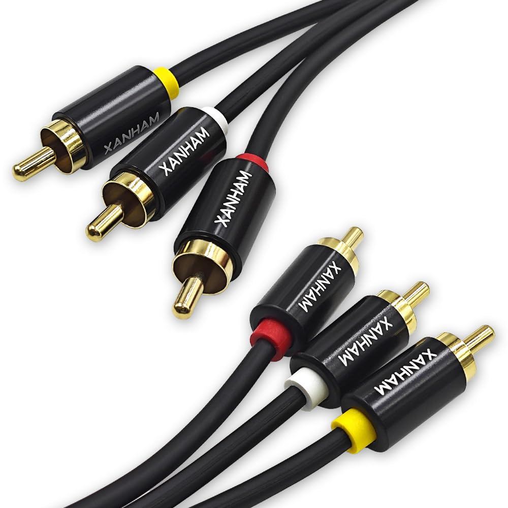 Cáp 3RCA đến 3RCA Tiếp xúc mạ vàng 6,6 Feet 3 Cáp âm thanh RCA Nam sang Nam cho loa, Hệ thống Hi-Fi,
