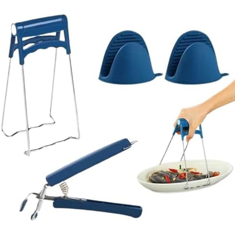 3 Pack Kitchen Tongs Bowl Dish Pan Clips Tongs Silicone GlovesKitchen Hot Plate Gripper, Stainless S