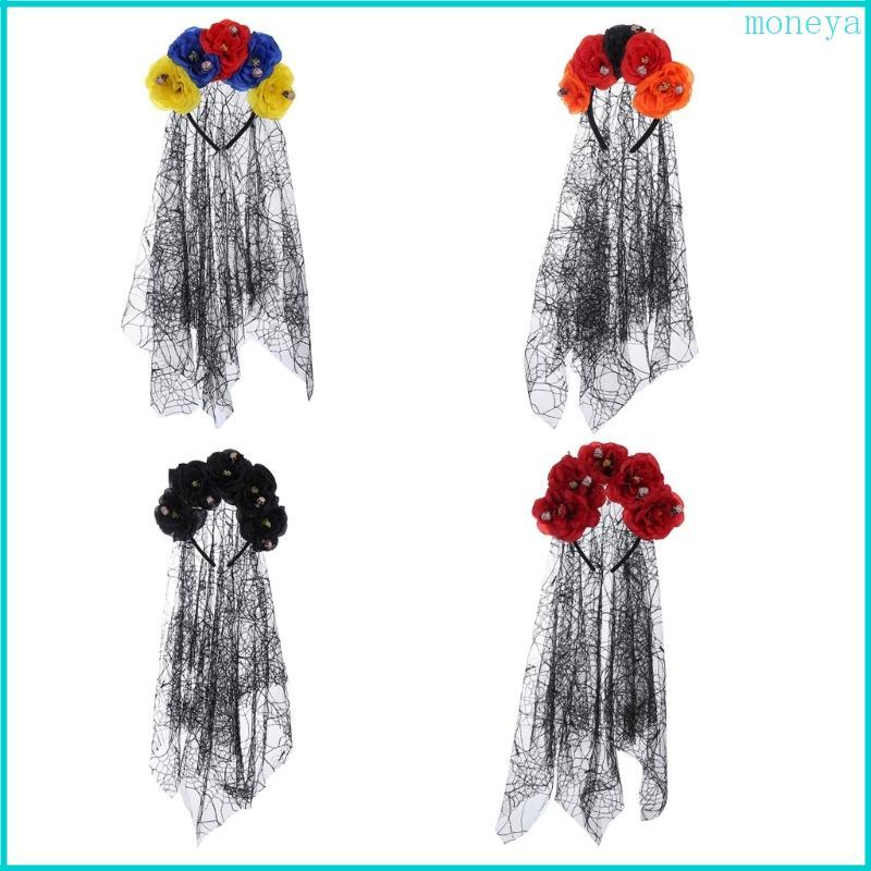 Mya Goth Hoa Vương Miện Dành Cho Nữ Gothic Đầu Lâu Đầu Lâu Băng Đô Halloween Goth Nhện Veil Ngày Của
