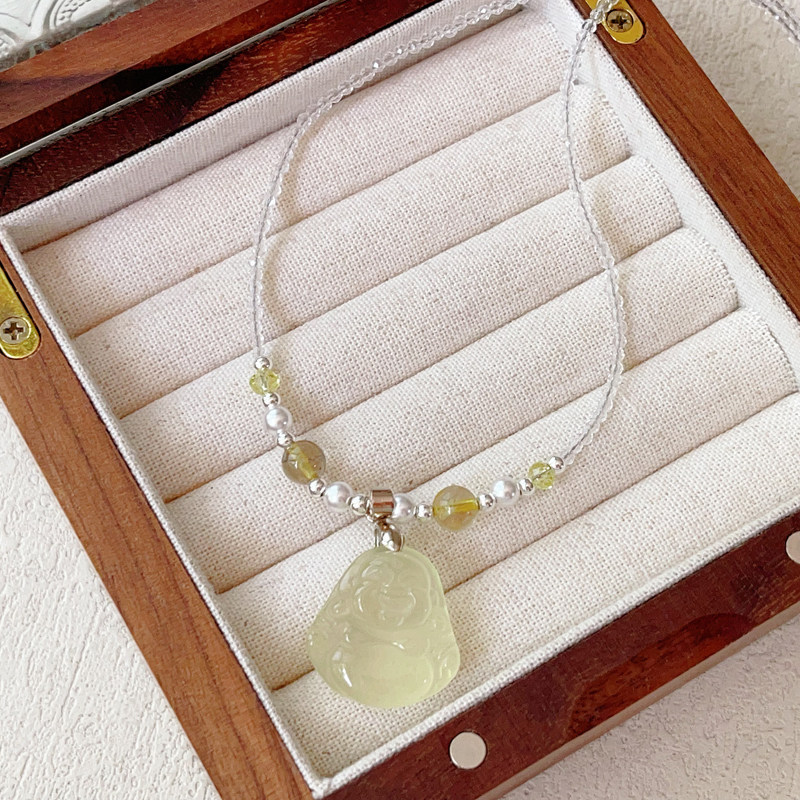2026 Sản Phẩm Mới Citrine Vòng Cổ Dopamine Phật Citrine Nhỏ Phật Mặt Dây Chuyền Nhỏ Tươi Tay Đính Hạ