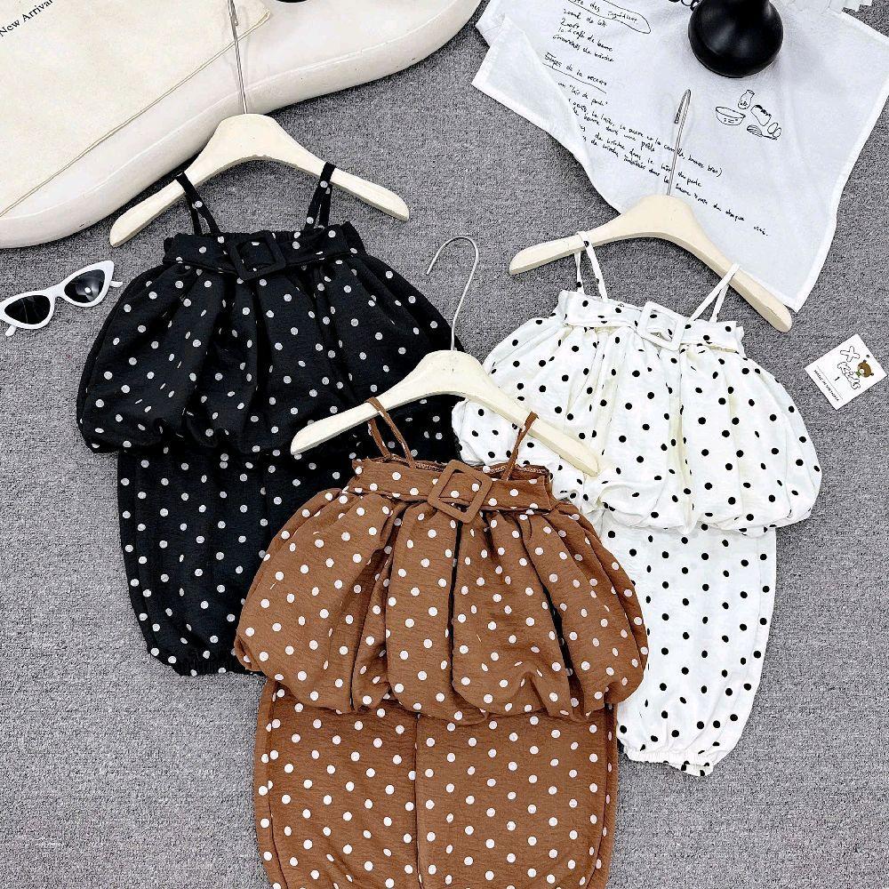 Sét bộ QUẦN LỬNG chấm bi bé gái, áo dáng bí xinh xắn. vải đũi..X72