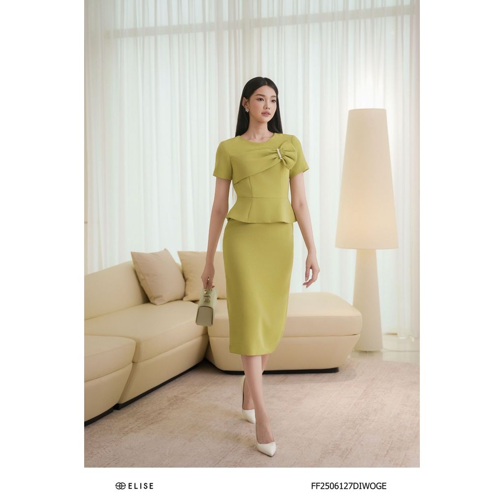Đầm bút chì xanh cốm peplum thiết kế Elise mã FF2506127DIWOGE