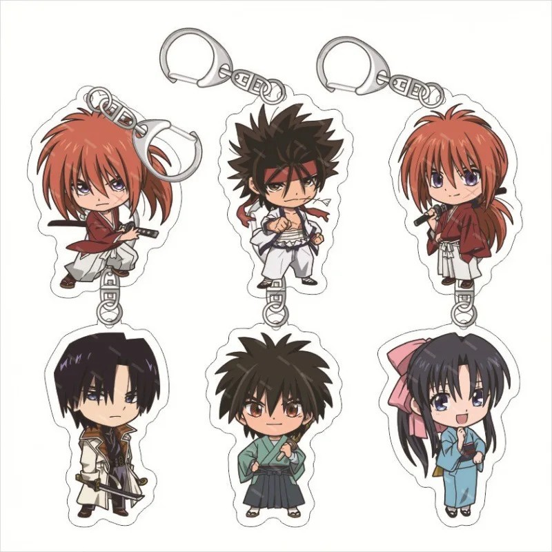 Móc khóa Rurouni Kenshin Lãng khách Kenshin mica Acrylic chibi Kenshin Sanosuke Sagara trang trí cặp