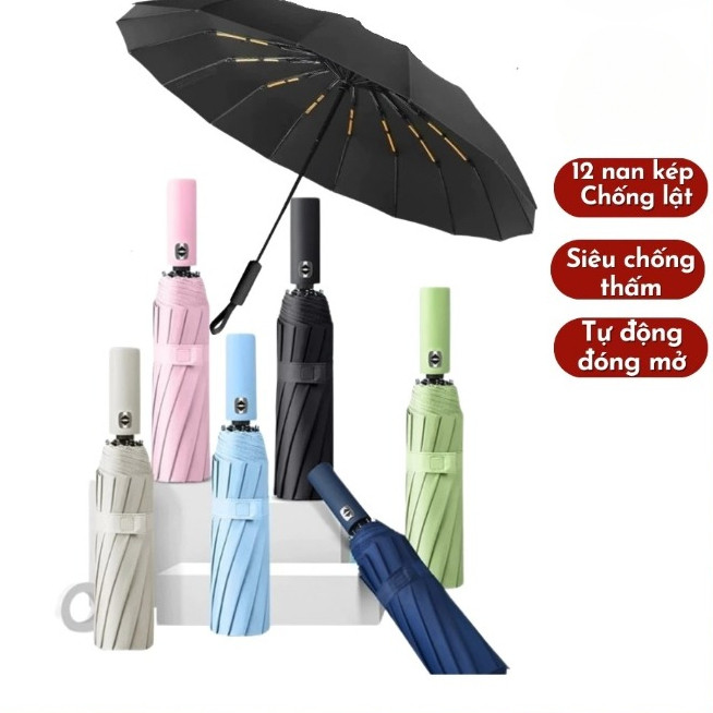 Ô dù che mưa,che nắng 12 nan kép 24 nan mở đóng tự động bằng nút bấm,chống tia UV chống thấm nước