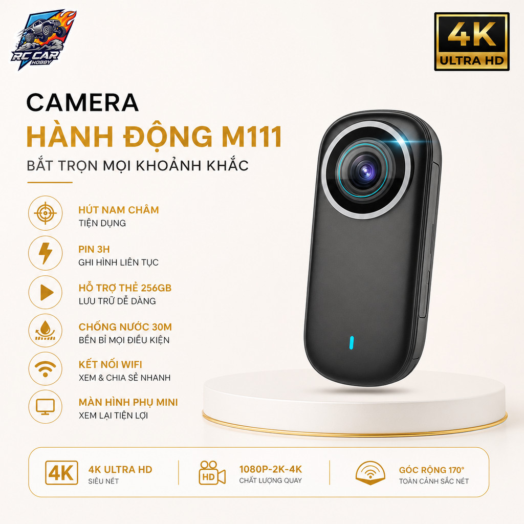 Camera hành động m111 quay 4K 30 FPS .