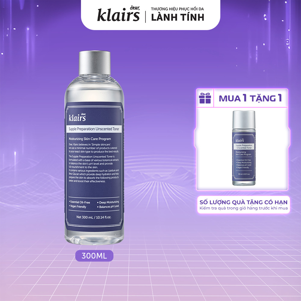 Nước hoa hồng Dear, Klairs Supple Preparation Unscented Toner hỗ trợ cấp ẩm 300ml [FS] | BigBuy360 - bigbuy360.vn
