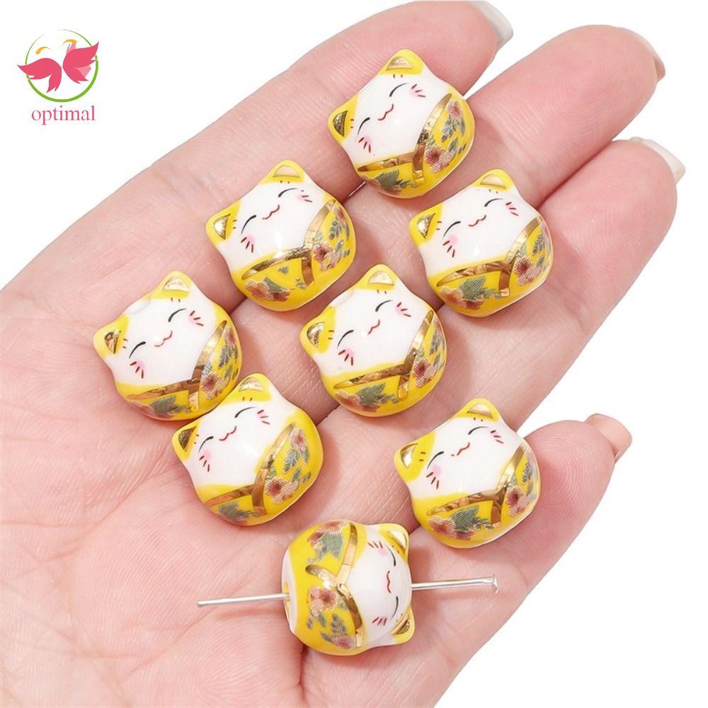 OPTIMAL LIMIT Hạt Maneki-neko, Kitty Cat Plutus Cat Hạt, Vòng cổ gốm thời trang Làm vòng tay DIY Phụ