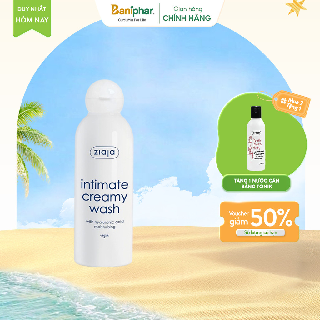 Dung dịch vệ sinh phụ nữ Intimate Ziaja bổ sung Hyaluronic dưỡng ẩm dịu nhẹ, khử mùi hôi, ổn định độ