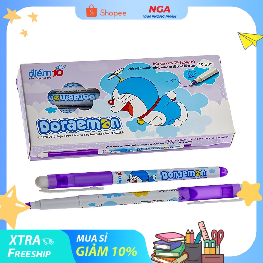 [MUA SỈ GIẢM 10%] Bút mực lông kim, dạ kim FL-04/DO (Doraemon), tím (1 Hộp = 10 Cây)