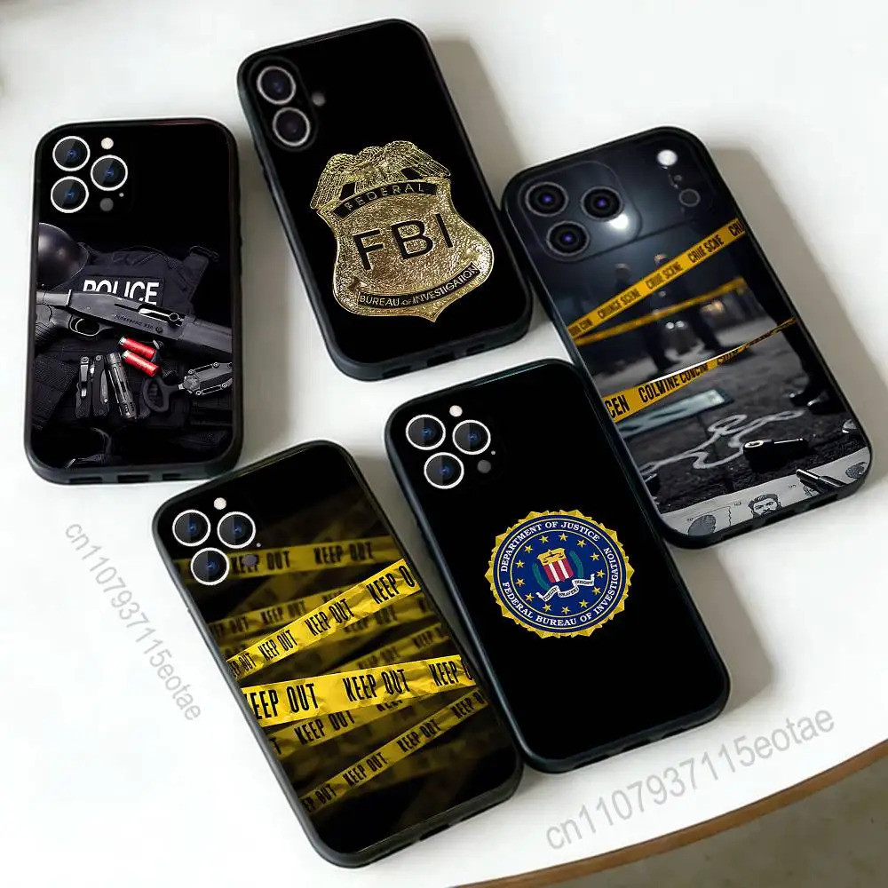 TP-1 Cảnh Sát FBI ID C-Card Đen Mềm Cho iPhone 17 13 14 15 11 16 12 Pro Max Pro Max Plus E Air Mini 