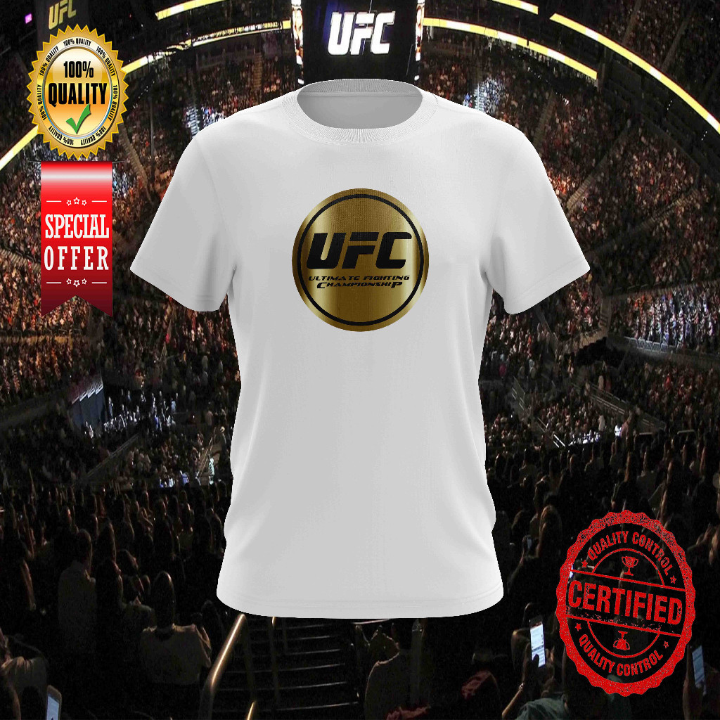 Chất Lượng Cao Nam Mềm Cao Cấp UFC Vàng Vòng Tròn In Logo Áo Thun Baggy Phong Cách UFC Thể Thao Cott