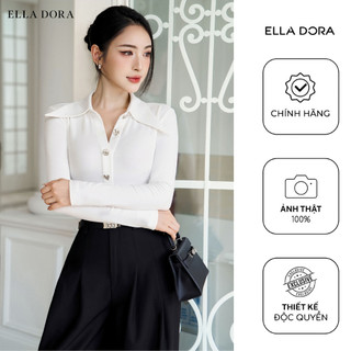Áo thun polo ELLA DORA  thiết kế tay dài 4 cúc kim loại form gọn thanh lịch 3 màu ĐEN/ĐỎ/TRẮNG[AT47]