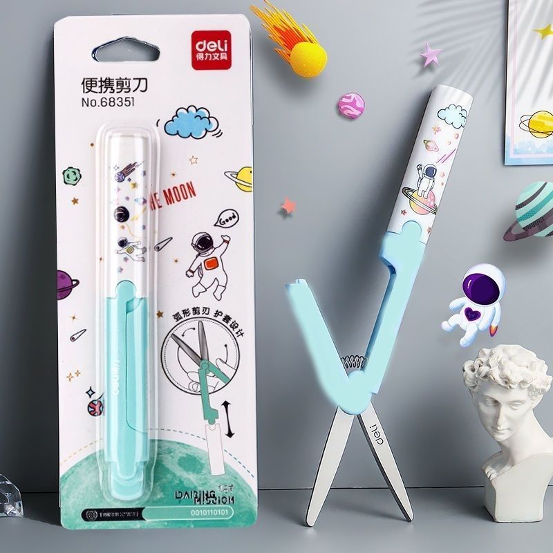 [Deli] Kéo nhỏ An toàn cho trẻ em Dao cắt giấy chống cắt di động Kéo gấp kéo bút