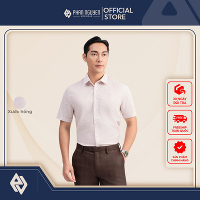Áo sơ mi cộc tay nam Phan Nguyễn, chất liệu linen cao cấp, mềm mại, co giãn form regular fit SMC.546