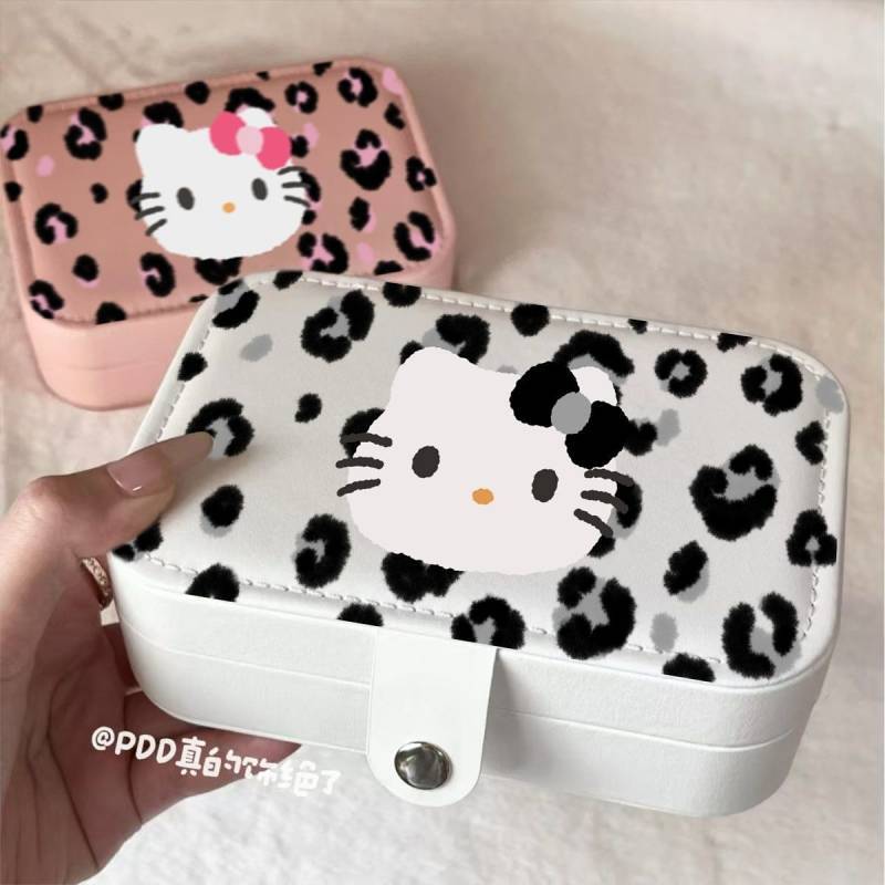 Leopard Print Hellokitty Jewelry Box Bracelet Ring Bracelet Earrings Storage Box Portable Travel Jew