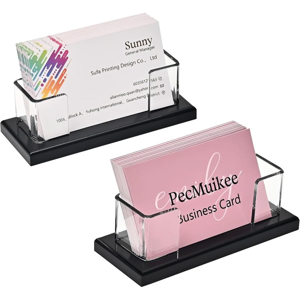 PecMuikee Hộp đựng danh thiếp cho bàn làm việc, Đế trưng bày danh thiếp Acrylic, Nhiều ngăn đựng dan
